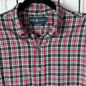 Ralph Lauren‎ LS Button Up Shirt Mens L Red Plaid Preppy Classic Fit Polo